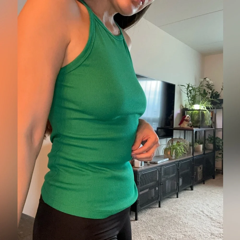Green Ribbed Halter Top - Picture 3 of 4